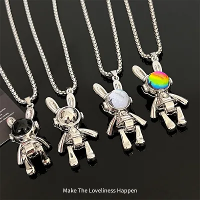 Movable Mechanical Rabbit Necklace, Hip Hop Trend Accessories Couple Sweater Hoodie Chain