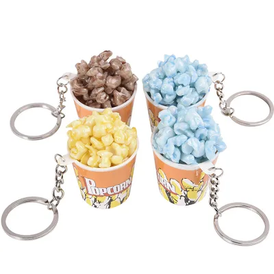 Selling Fun Food Popcorn Key Chain Key Ring Backpack Car Key Ring Hanging Jewelry Charm Handbag Purse Pendant