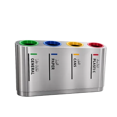 Campus Property Public Areas 201 Stainless Steel Four Stream Color Coded Locked Door Large Capacity Recycling Waste Bin