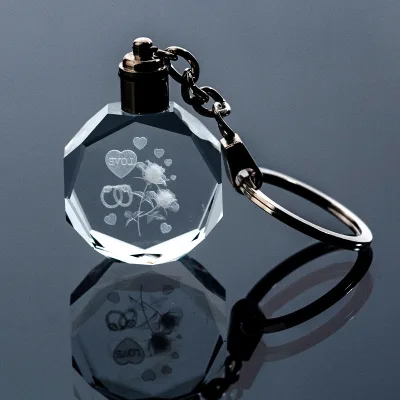 Honor of Crystal Wholesale Custom Light Crystal Keychain Rectangular Led Light Rose Crystal Keychain