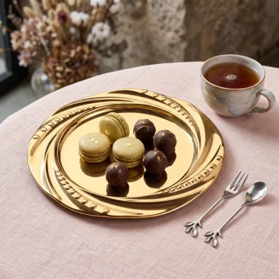 Luxury Eco-Friendly Modern Mirror Polished Stainless Steel Jade Leaf Wave Pearl Rim Decor Dessert Jewelry Storage Serving