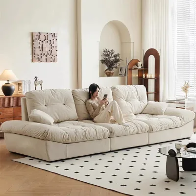 Cream Wind Cat Scratch Cloth Cloud Sofa Back Adjustable Sofa Living Room Small Apartment French Down Fabric Sofa