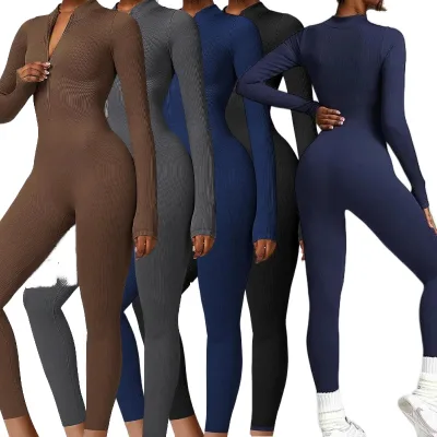 Women's Seamless Zipper Yoga Jumpsuit Quick Dry Lightweight Fitness Bodysuit Breathable and Quick Dry Jumpsuit