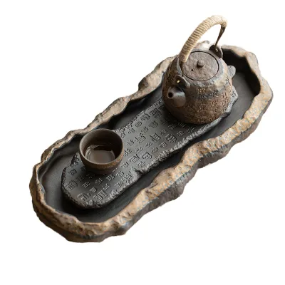 Japanese Style Retro Kung Fu Stoneware Eco-Friendly Stocked Tea Set Gilded Heart Sutra Tray Ceramic Kettle Teeware Storage