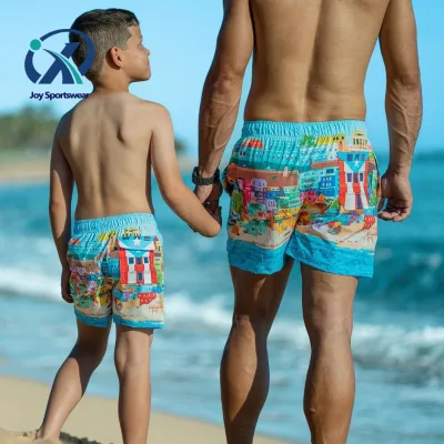 Men's Casual High Waist Board Shorts Custom Print Pattern Quick Dry Breathable Swim Trunks With Drawstring