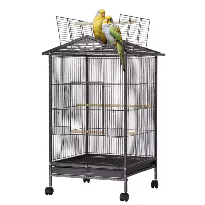 30 Inch Height Eco-Friendly Leisure Solid Wrought Iron Interactive Bird Cage Plastic Tray Snap Button Closure Rolling Stand for