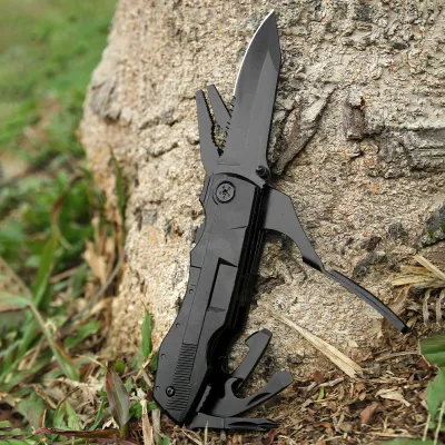 18 in 1 Multifunction Camping Tools With Pouch Black Multitool Pliers Portable Folding Knife Kit