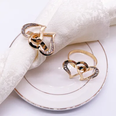 Metal Double Heart Napkin Ring Gold Dinning Table Setting Napkin Buckles for Valentine's Day Wedding Christmas Table Decoration