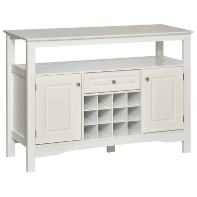 Modern White Solid Wood Sideboard Storage Cabinet With Wine Rack Door Cupboard for Dining Living Room
