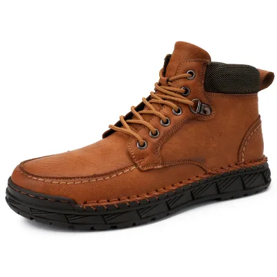 Men's Sheepskin Cobbler-Style for Boots 2026 Winter Microfiber PU Upper Artificial Short Plush Lace-Up Retro