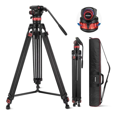74" Pro Video Tripod with Adjustable Damping Fluid Head Metal Heavy Duty Dual-Mode QR Plate Compatible with RS