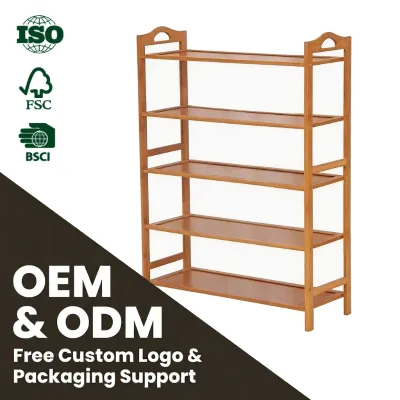 Modern Classic Bamboo Fabric Multi-level Shoe Rack with Bookshelf and Storage Shelves Space Saving Living Room Storage