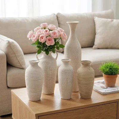 Large Imitated Ceramic Texture Vintage Matte Frosted Texture Iron Dried Flower Vase Floor Flower Arrangement for Home Farmhouse