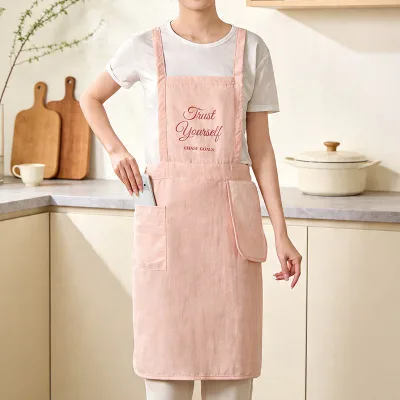 DUOLAI Women Taslon Kitchen Apron Waterproof Oilproof With Hand Towel & Large Pocket Breathable Cooking Bib Apron