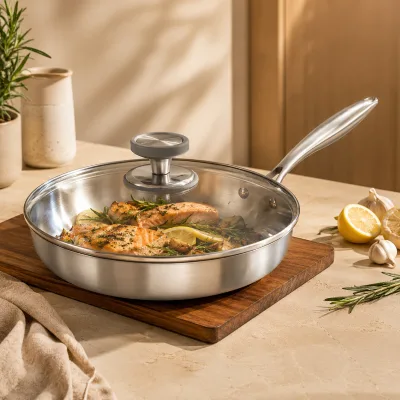 Custom 304 Stainless Steel Frying Pan Tri Ply Cookware OEM Manufacturer Induction Compatible
