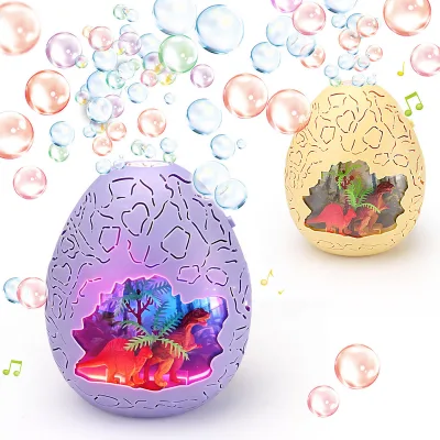 Dinosaur Egg Bubble Machine for Kids 3 Years Plus, Musical Battery Operated Blower With Shining Lights, Outdoor Plaything