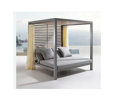 Outdoor Beach Swimming Pool Lounge Chair Sunbed Luxury Lounge Sunbed with Sunshade Cabana Hotel Daybed Canopy Gazebo Pergola