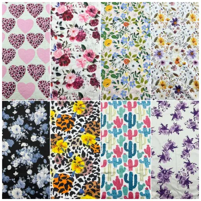 Floral Printed Breathable Stretch Knitting Fabric 170GSM Cotton-Like Single Jersey Double Brushed Dress Skirts