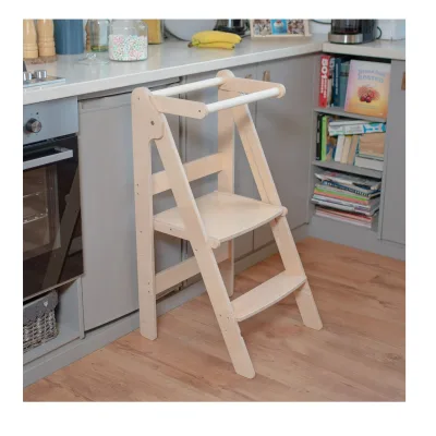 Hot Folding Learning Kitchen Tower Toddler Step Stool Adjustable Standing Type Double Tier Wood Modern