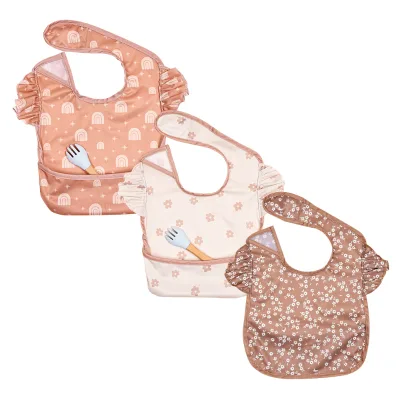 Waterproof Durable Baby Bibs Easy to Clean Polyester Baby Feeding Apron Pocket Bibs