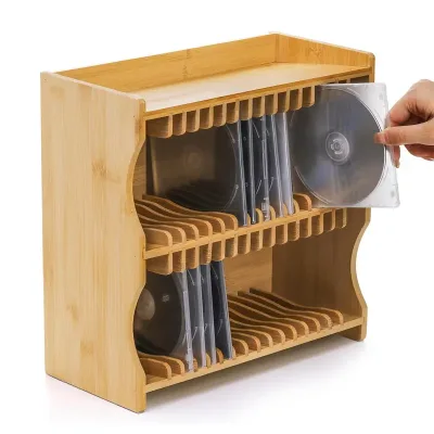 High Quality CD Holder Rack Whole CD Display Shelf Bamboo CD Rack Organizer Storage Box with Rubber Feet