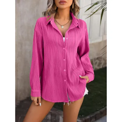 Pleated Long Sleeve Blouse for Women Casual Autumn Summer Top