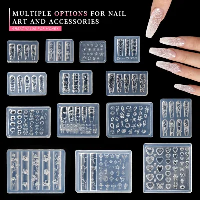 3D Relief High-Transparency Resin Multi-Shape Boxed Nail Art Decorative Mold for DIY Carving Gel