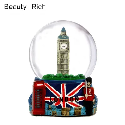 London Snow Globe with Big Ben and Union Jack Flag, (3.5 Inches Tall), 65mm London Snow Globe