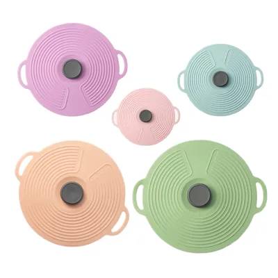 Silicone Lid with Handle Sealing Silicone Food Pot Cover Dishwasher Safe Microwave Splatter Silicone Cover for Home Kitchen