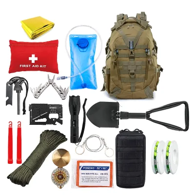 Professional 15-Pcs Tactical Defense Kit Emergency Survival Gear First Aid Equipment Climbing Nylon Steel Plastic Tool Set