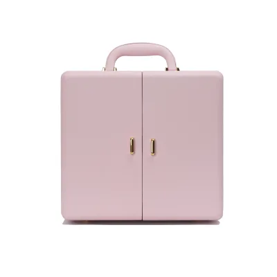 For PU Leather Lady Zipper Large Jewelry Storage Cabinet Box Multi Layer Removable Trays Double Door Organizer Case