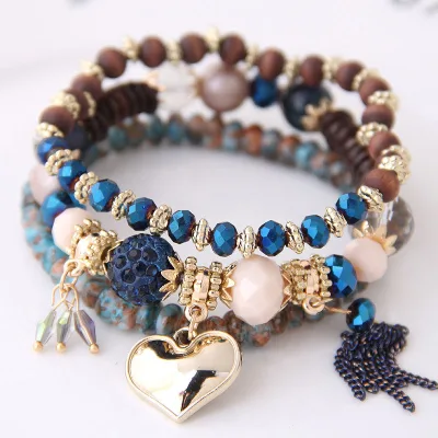 Romantic Retro Tassel and Heart Charm Bracelet DIY Style Fashionable Bohemia Natural Stones Bracelet Jewelry