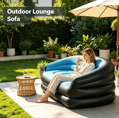 Flocked Double-seater Inflatable Sofa with Color Splicing Suitable for Both Indoor and Outdoor Use