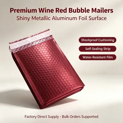 Wine Red Metallized Aluminum Foil Bubble Mailers Waterproof Durable Padded Envelopes Clothing Shipping Bags Factory Direct Sale