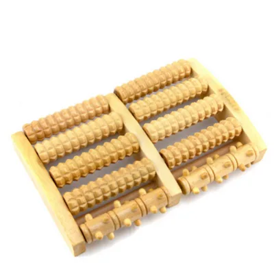 Foot Massager Wooden Roller Household Foot Meridian Five-Row Massage Solid Wood with Nails Wooden Foot Massager