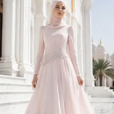 YSU039 Elegant Light Pink Eid Dress Muslim Clothing Abaya Dubai Fashion Modest Luxury Slim Evening Dress for Women in Party