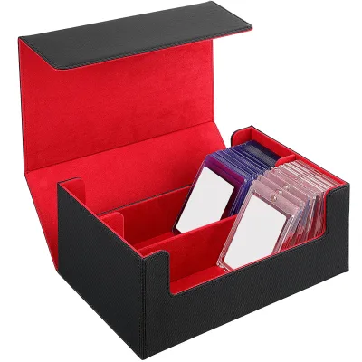 PU Leather Mtg Tcg Game Holder Case Microfiber Inner Double Lattice One Touch Trading Card Deck Storage Box
