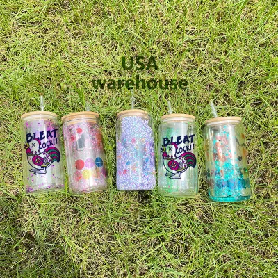 USA Warehouse Craft 12oz BPA Free Glass Can Snow Globe Sublimation Glass Can for Sublimation Printing Heat Transfer Printing