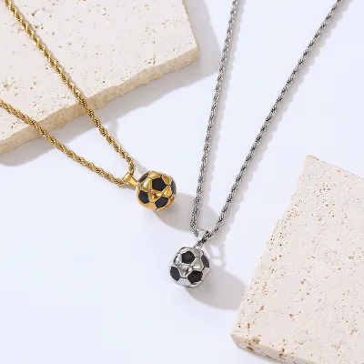 Wholesale Promotion Gift Jewelry Football Charm Pendant Stainless Steel Necklace