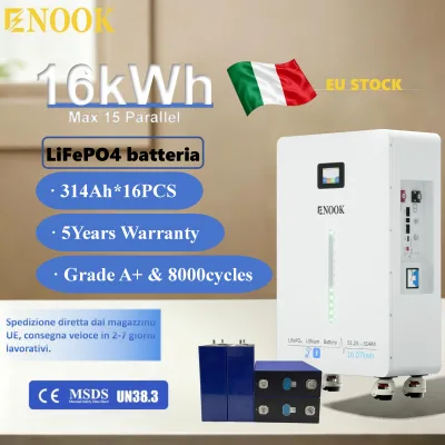 Italy EU Stock 51.2V 16kWh Home Energy Storage Solar Battery 314Ah Lifepo4 Battery Cell Tier-1 BESS Manufacturer Since 2015