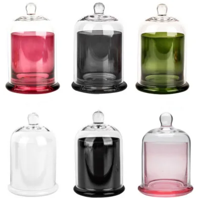 Decorative Color Bell Shaped Glass Candle Jar with Clear Glass Dome Cover Screen Printed Carton Packed