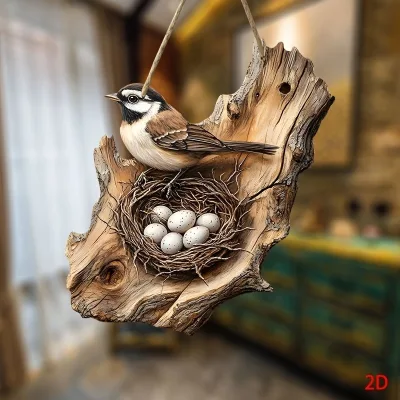 Wooden Carved Bird Sign Eco-Friendly Farmhouse Wall Hanging Art UV Printed for Part Home Decoration