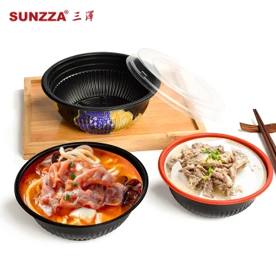Sunzza 12OZ/18OZ/23OZ/32OZ Microwave PP Plastic Disposable Bowl Takeout Donburi Rice Ramen Noodle Food Box With Clear Lid