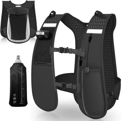 Black Breathable Reflective Workout Custom Adjustable Training and Running Mesh Vest Chest Phone Holder with Pockets Bottle Hold