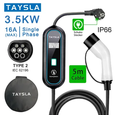 TAYSLA Phantom 3.5KW 16A Type 2 EV Charger Portable Electric Car Charger 80V-260V 5M Cable Use Shipping From Thailand