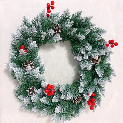 Christmas Red Pine Cone White Paint Wreath Christmas Holiday Decoration Wreath Ring Door Hanging Christmas Tree Wreath Rattan