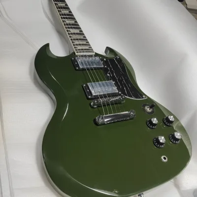 Stylish Army Green SG Electric Guitar Cost-Effective for Beginners Band Rehearsal Unisex