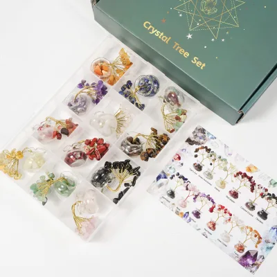 Natural Stone Crystal Money Tree Chakra Healing Stones Tree of Life Hand Made Lucky Tree for Decoration