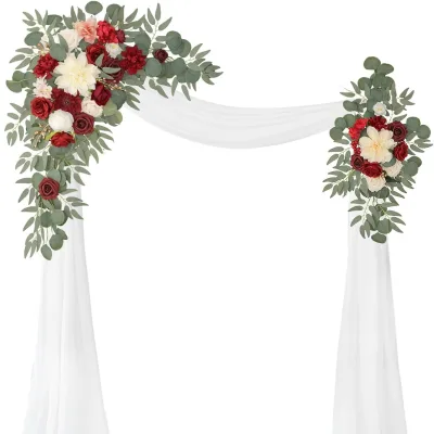 For Cross-Border 2025 New Wedding Arch Flowers Bright Red Welcome Sign Artificial Rose Plastic Chair Back