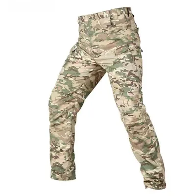In Stock Wholesale Waterproof Plaid Fabric Wear Resistant Camo Fishing Pants Lightweight Four Season Outdoor Hunting Softshell T